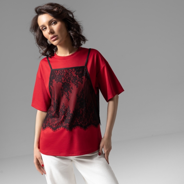 Футболка Модный тандем (красный 2 в 1) 