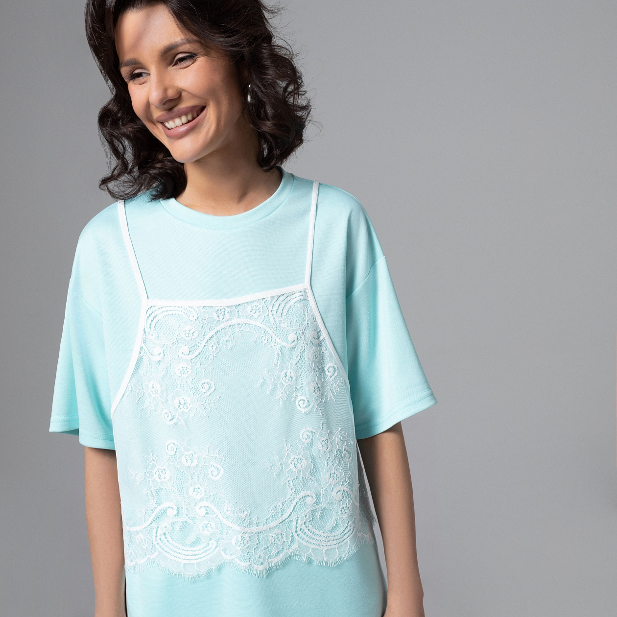 Футболка Модный тандем (мятный 2 в 1). Состав: 65% полиэстер, 30% вискоза, 5% спандекс