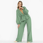Брючный костюм Серьезная леди (2 в 1, шалфей). Состав: 100% вискоза