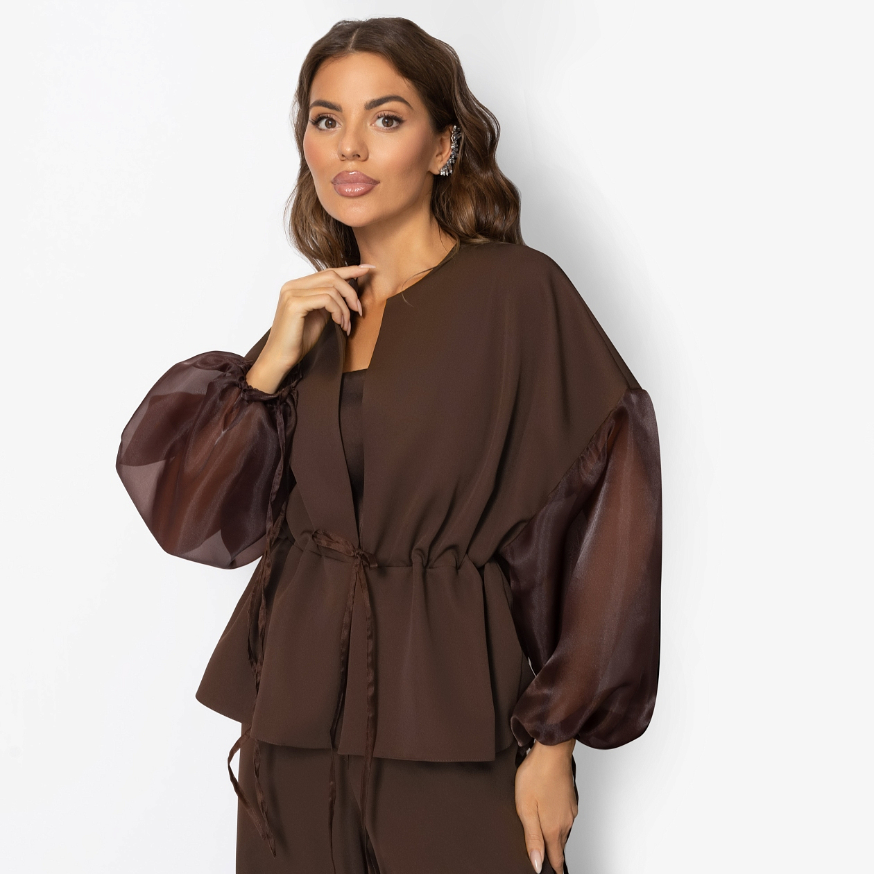 Брючный костюм Серьезная леди (2 в 1, брауни, нью). Состав: 95% п/э, 5% эластан