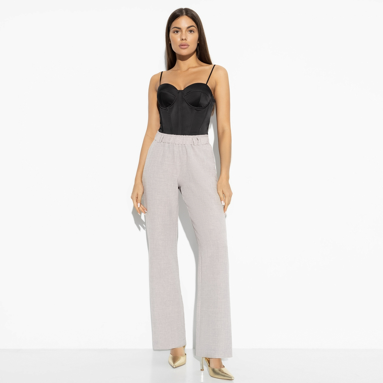 Брюки Изящной походкой. Состав: 80% п/э, 15% лен, 5% спандекс