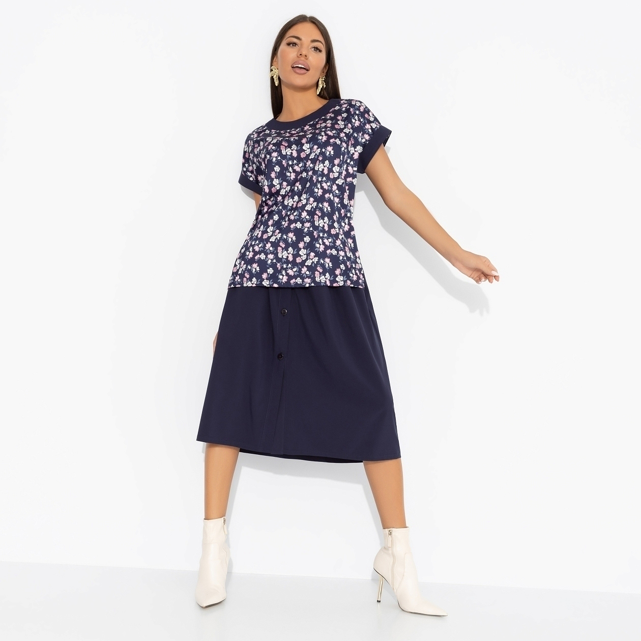 Комплект с юбкой Молодая и привлекательная (2 в 1, индиго). Состав: 95% п/а, 5% эластан