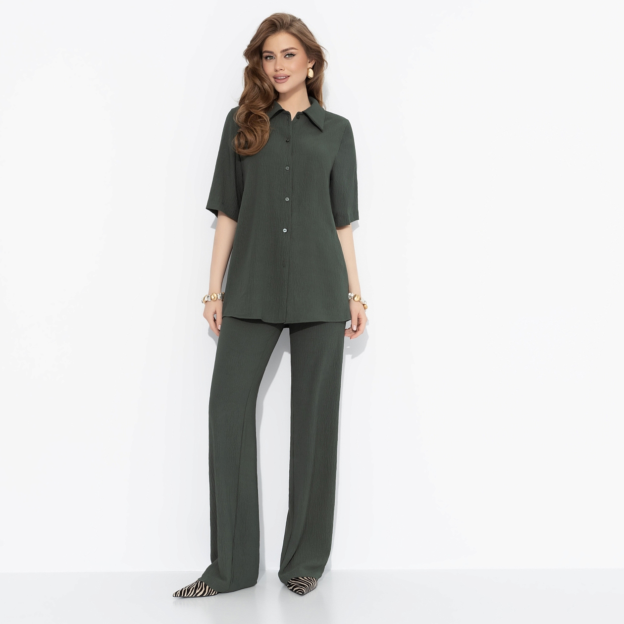 Брюки Оглушительный успех (dark green). Состав: 100% п/э