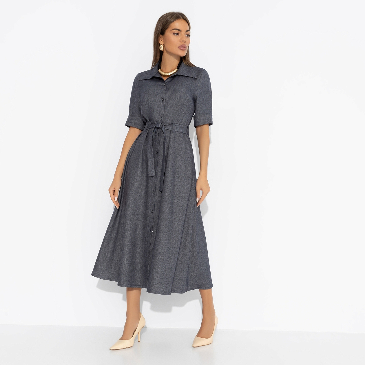 Платье День обещает быть стильным (с поясом). Состав: 75% полиэстер, 20% вискоза, 5% эластан