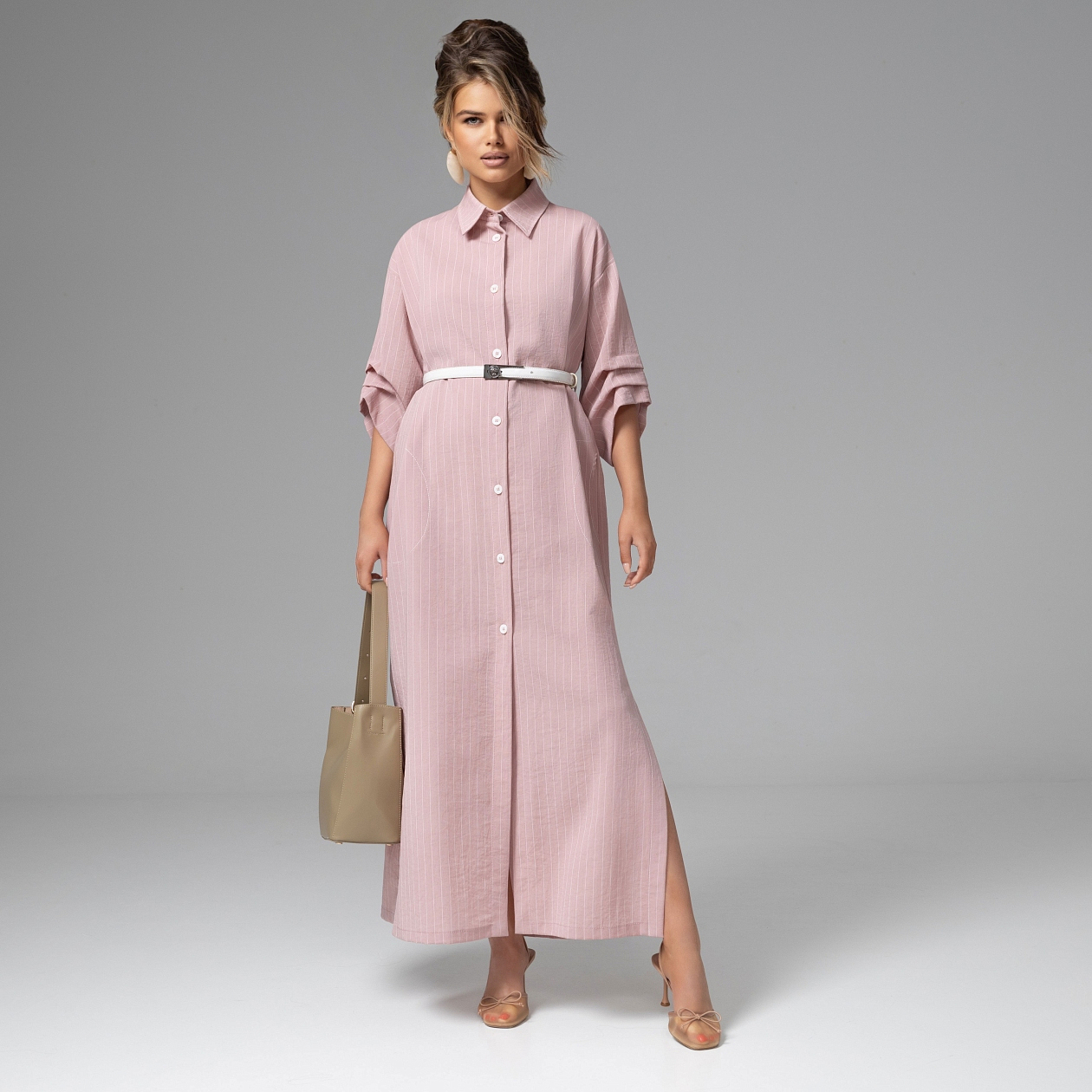 Платье-рубашка В правильном настроении (с ремешком). Состав: 79% вискоза, 20% нейлон, 1% полиэстер