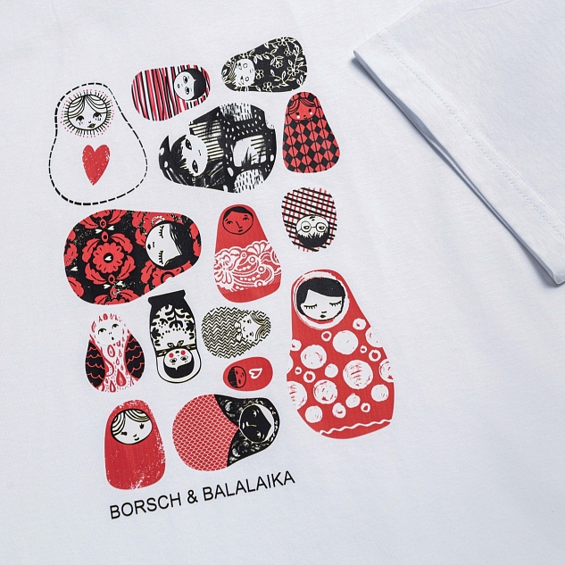 Футболка Фэшн-идеал (белая с матрешками) 