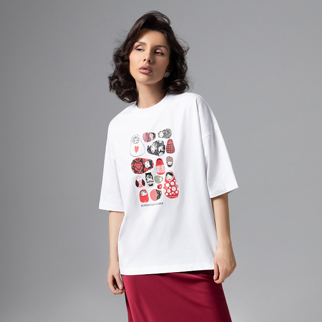 Футболка Фэшн-идеал (белая с матрешками) 