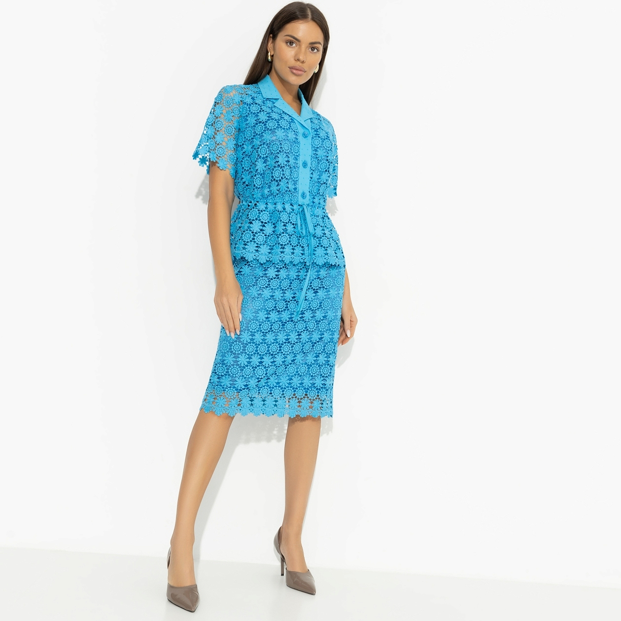 Костюм с юбкой Кружева и тайны. Состав: 70% хлопок, 30% нейлон