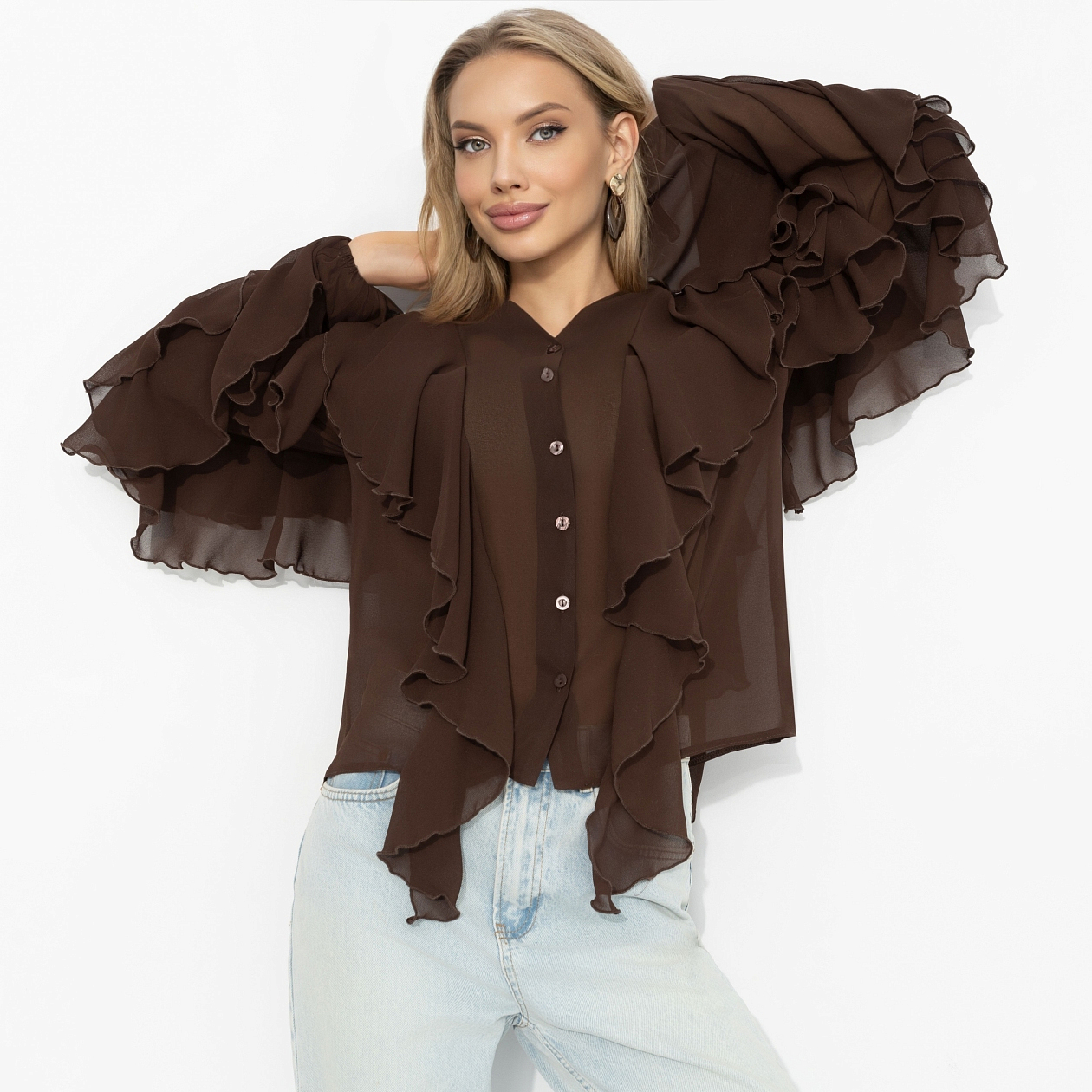 Блуза Прикосновение мечты (брауни). Состав: 95% полиэстер, 5% эластан