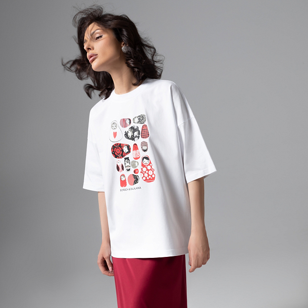 Футболка Фэшн-идеал (белая с матрешками) 