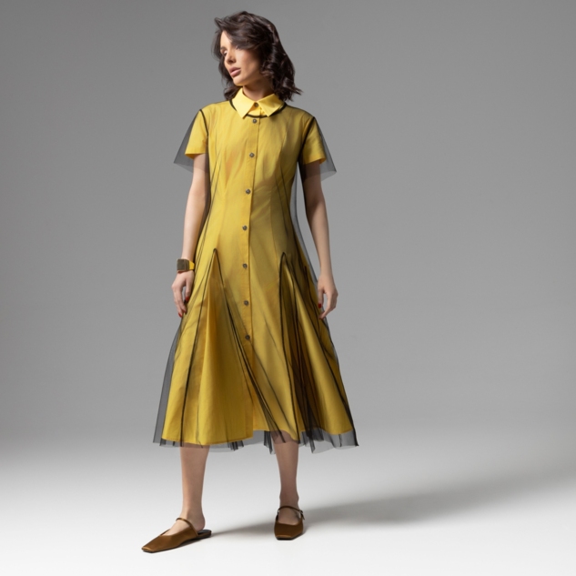 Платье-рубашка Стильное самообладание (желтое, 2 в 1)