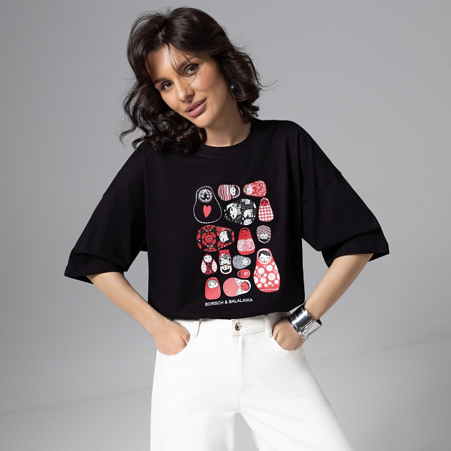 Футболка Фэшн-идеал (черная с матрешками) 