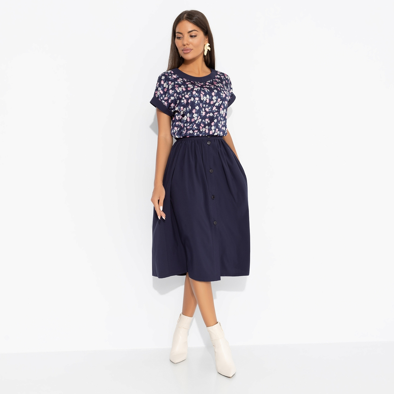 Комплект с юбкой Молодая и привлекательная (2 в 1, индиго). Состав: 95% п/а, 5% эластан