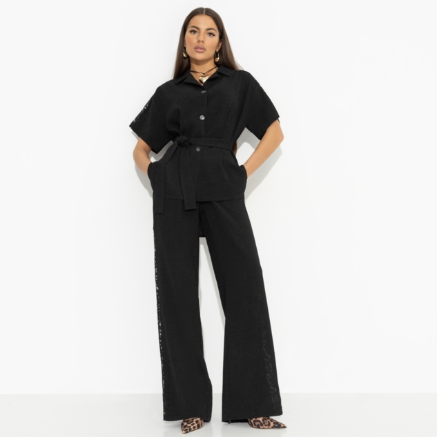 Брючный костюм Престижная номинация (черный, 2 в 1, с поясом) 