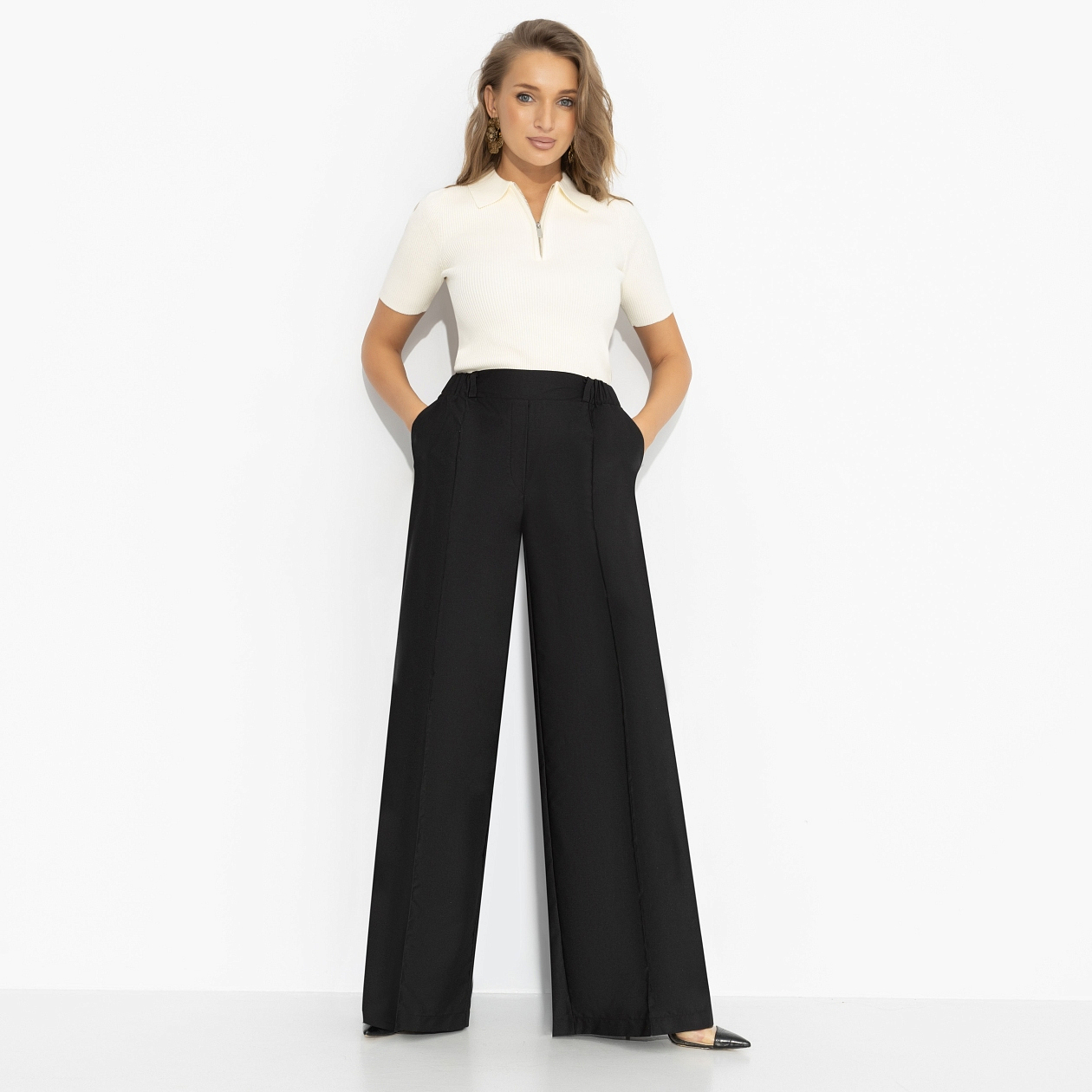 Брюки Минимализм с акцентами (чёрные). Состав: 85% п/э, 15% вискоза