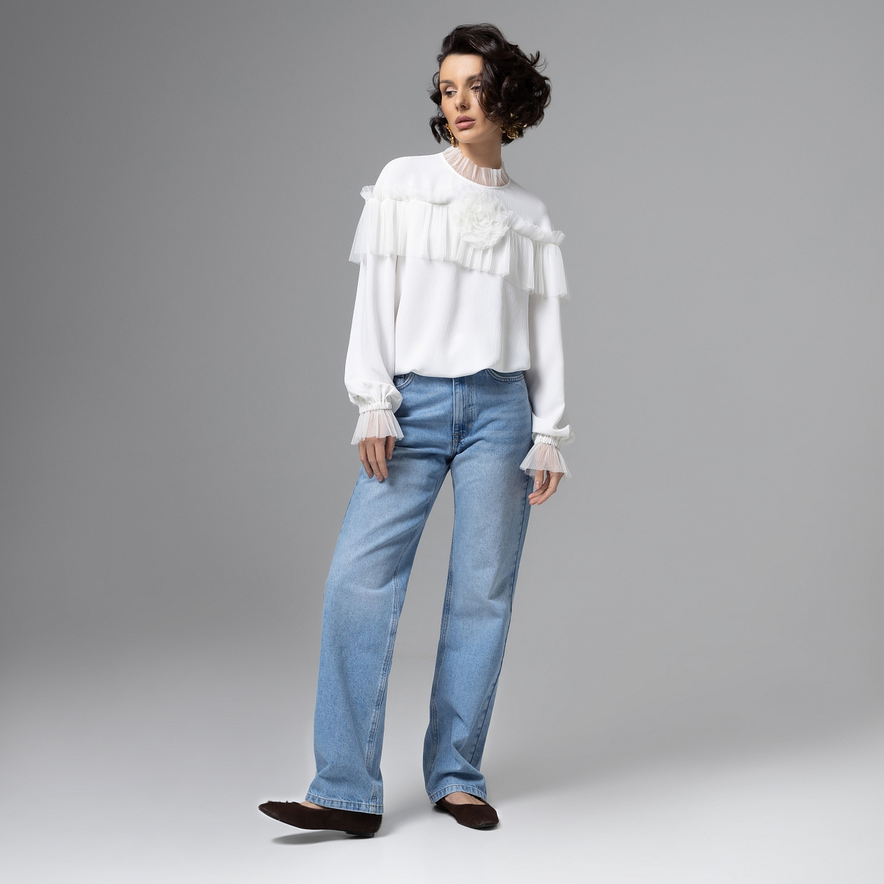 Блуза Мелодия сердца (белая). Состав: 75% полиэстер, 20% вискоза, 5% спандекс