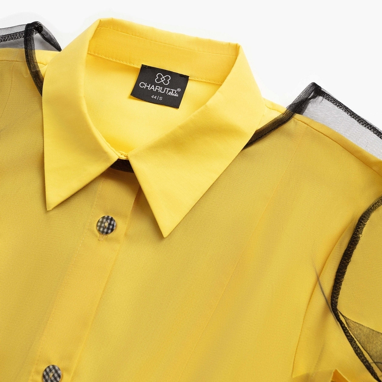 Платье-рубашка Стильное самообладание (желтое, 2 в 1). Состав: 45% хлопок, 30% полиэстер, 25% нейлон