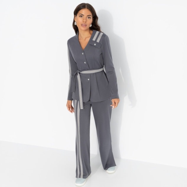 Брючный костюм Личное превосходство (серый, 2 в 1, с поясом) 