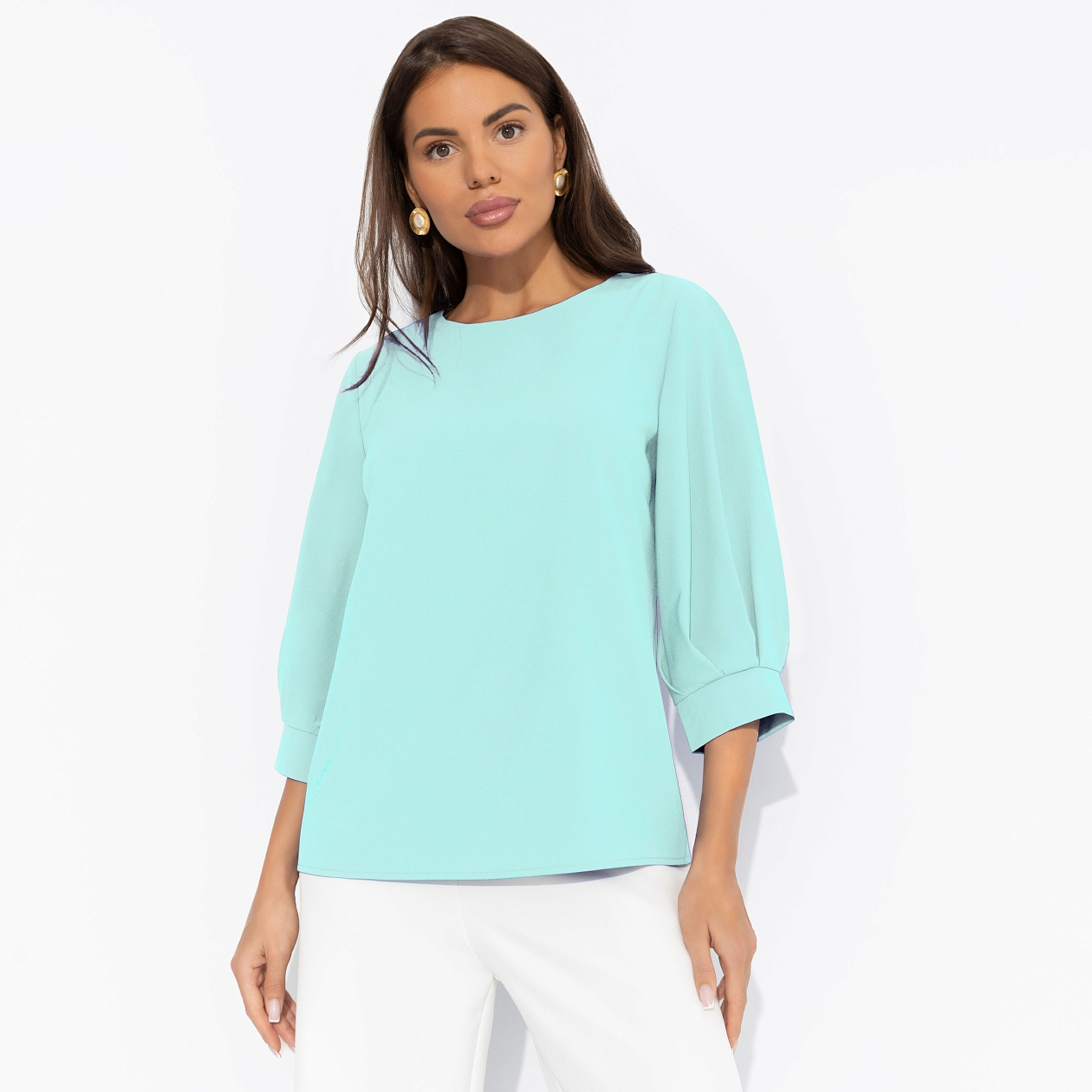 Блуза Предвкушение встречи (тиффани). Состав: 95% п/э, 5% эластан