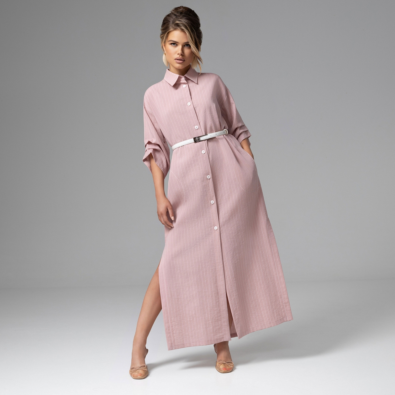 Платье-рубашка В правильном настроении (с ремешком). Состав: 79% вискоза, 20% нейлон, 1% полиэстер