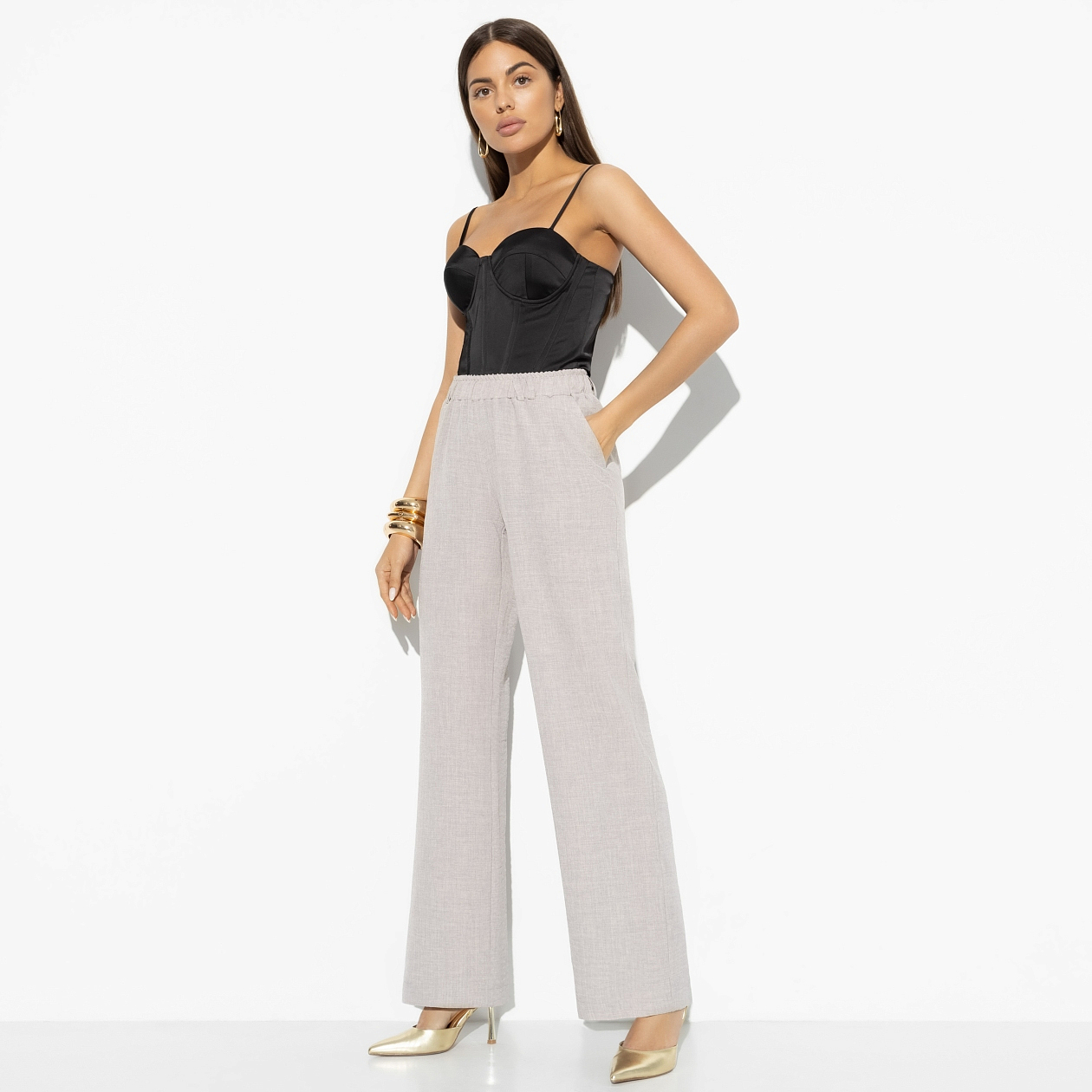 Брюки Изящной походкой. Состав: 80% п/э, 15% лен, 5% спандекс