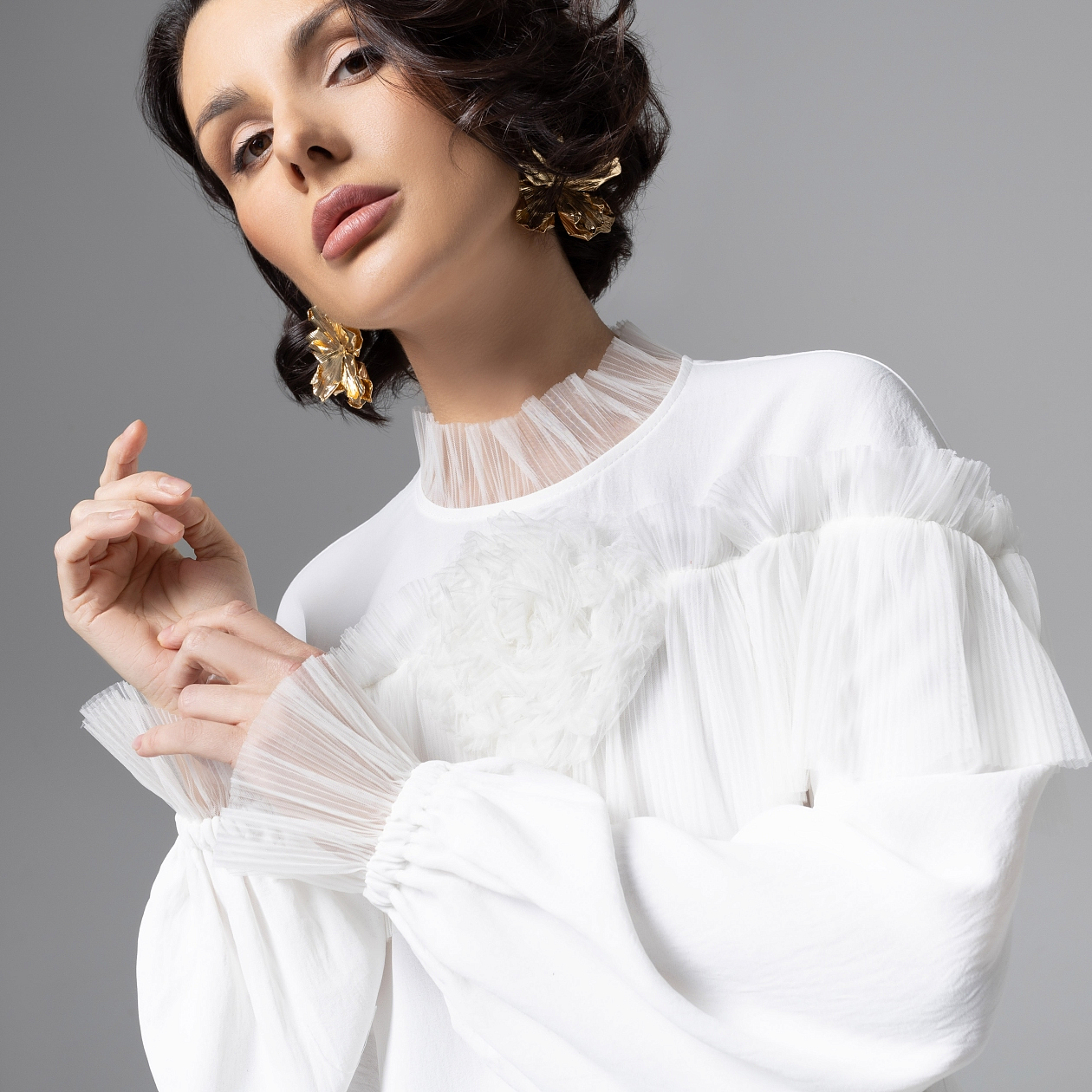 Блуза Мелодия сердца (белая). Состав: 75% полиэстер, 20% вискоза, 5% спандекс