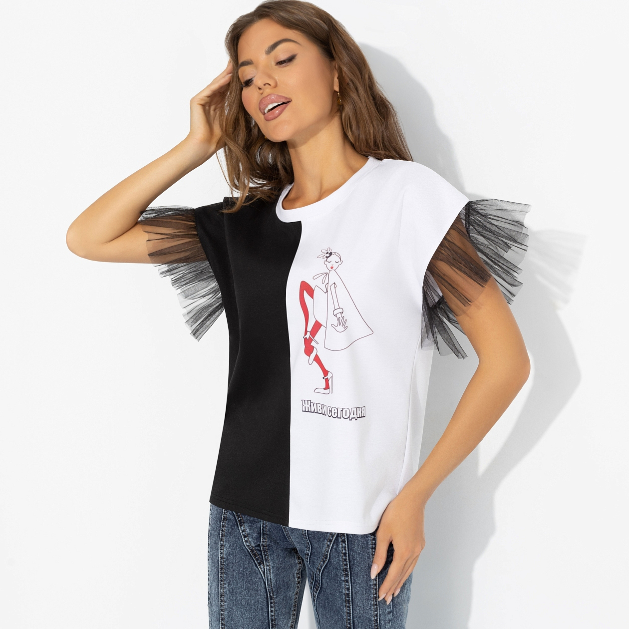 Футболка Загадочная собеседница. Состав: 65% п/э, 30% вискоза, 5% стрейч