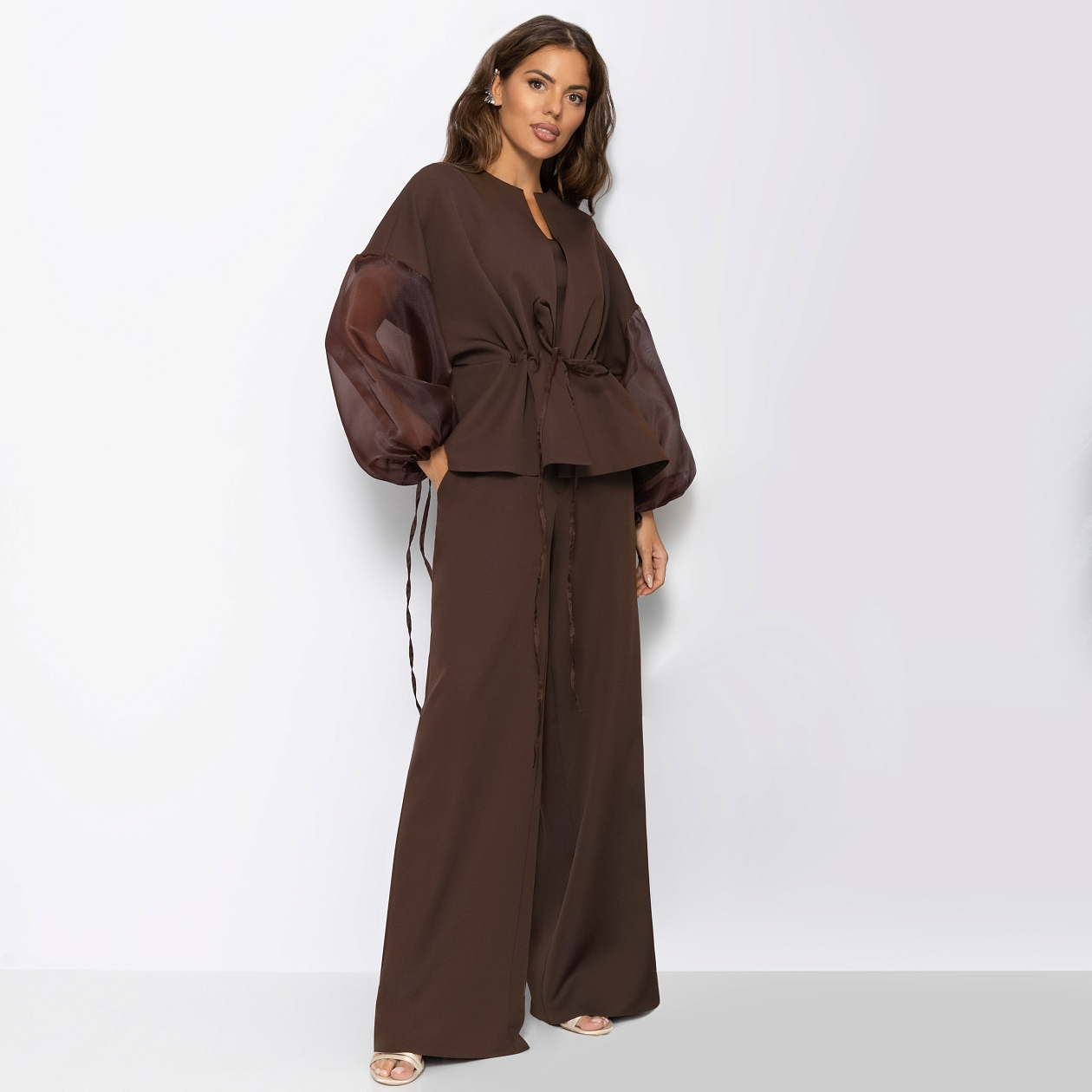 Брючный костюм Серьезная леди (2 в 1, брауни, нью). Состав: 95% п/э, 5% эластан