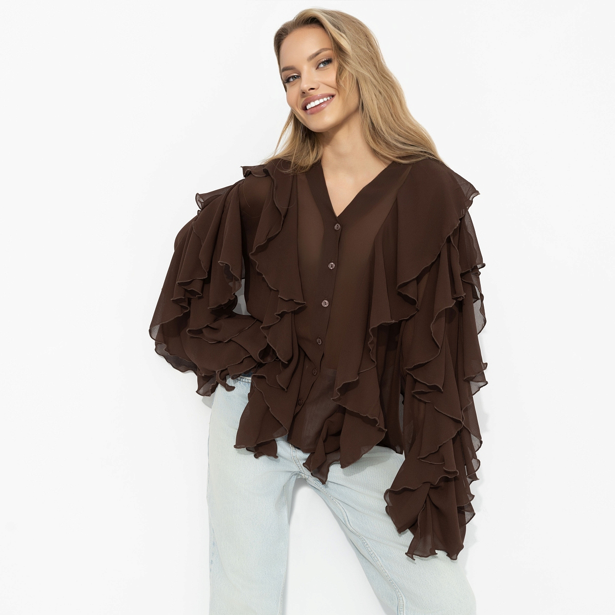 Блуза Прикосновение мечты (брауни). Состав: 95% полиэстер, 5% эластан