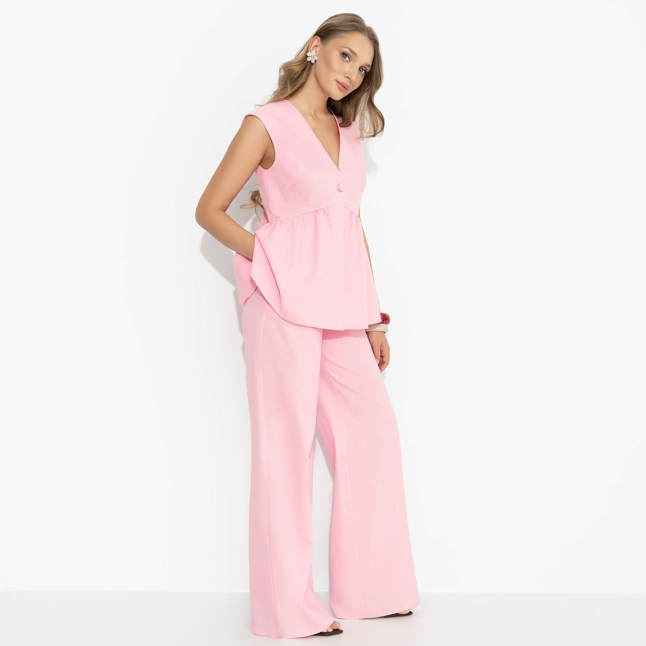 Брючный комплект У неё всё изи (2 в 1, розовый парфе). Состав: 100% лён