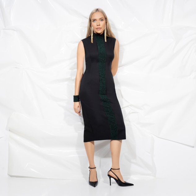 Платье-футляр Поцелуй удачи (green, с манжетами) 