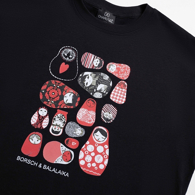 Футболка Фэшн-идеал (черная с матрешками) 