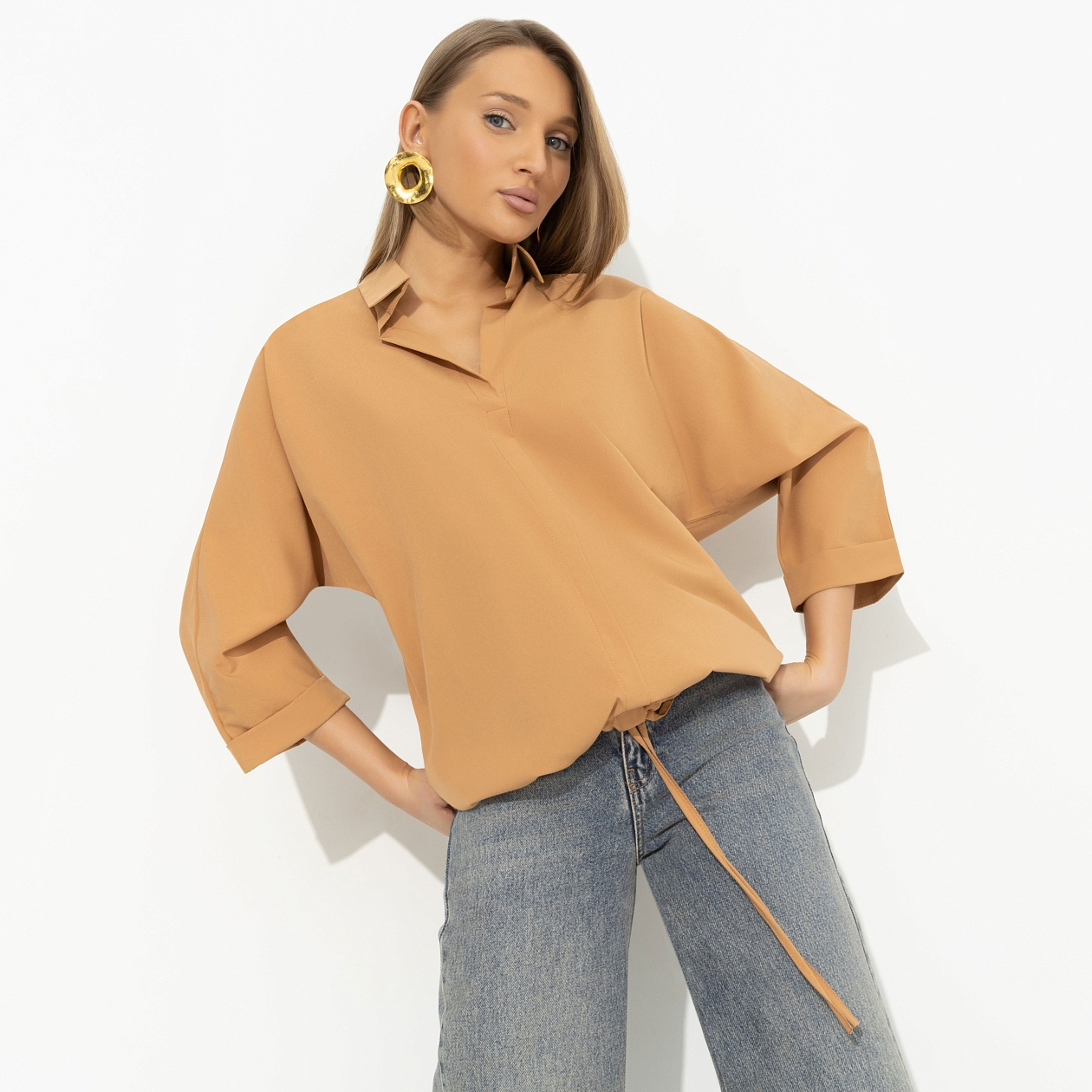 Блуза Твой личный тренд (бежевая). Состав: 96% полиэстер, 4% эластан