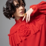 Блуза Мелодия сердца (красная). Состав: 65% п/э, 30% вискоза, 5% спандекс