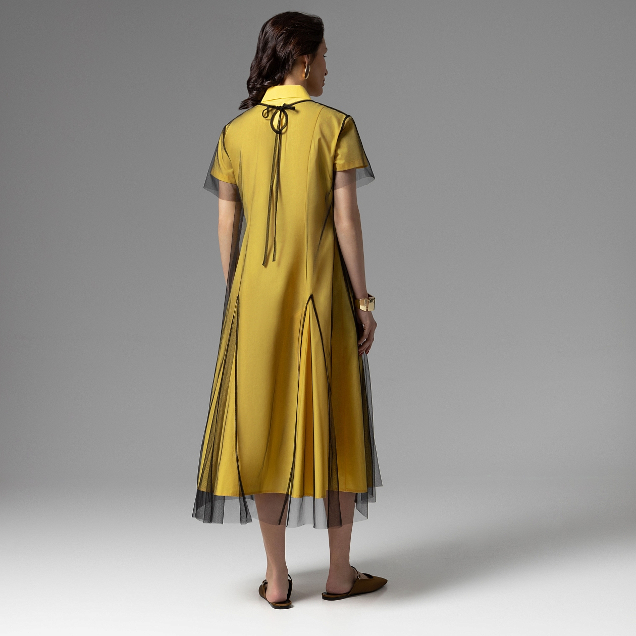 Платье-рубашка Стильное самообладание (желтое, 2 в 1). Состав: 45% хлопок, 30% полиэстер, 25% нейлон