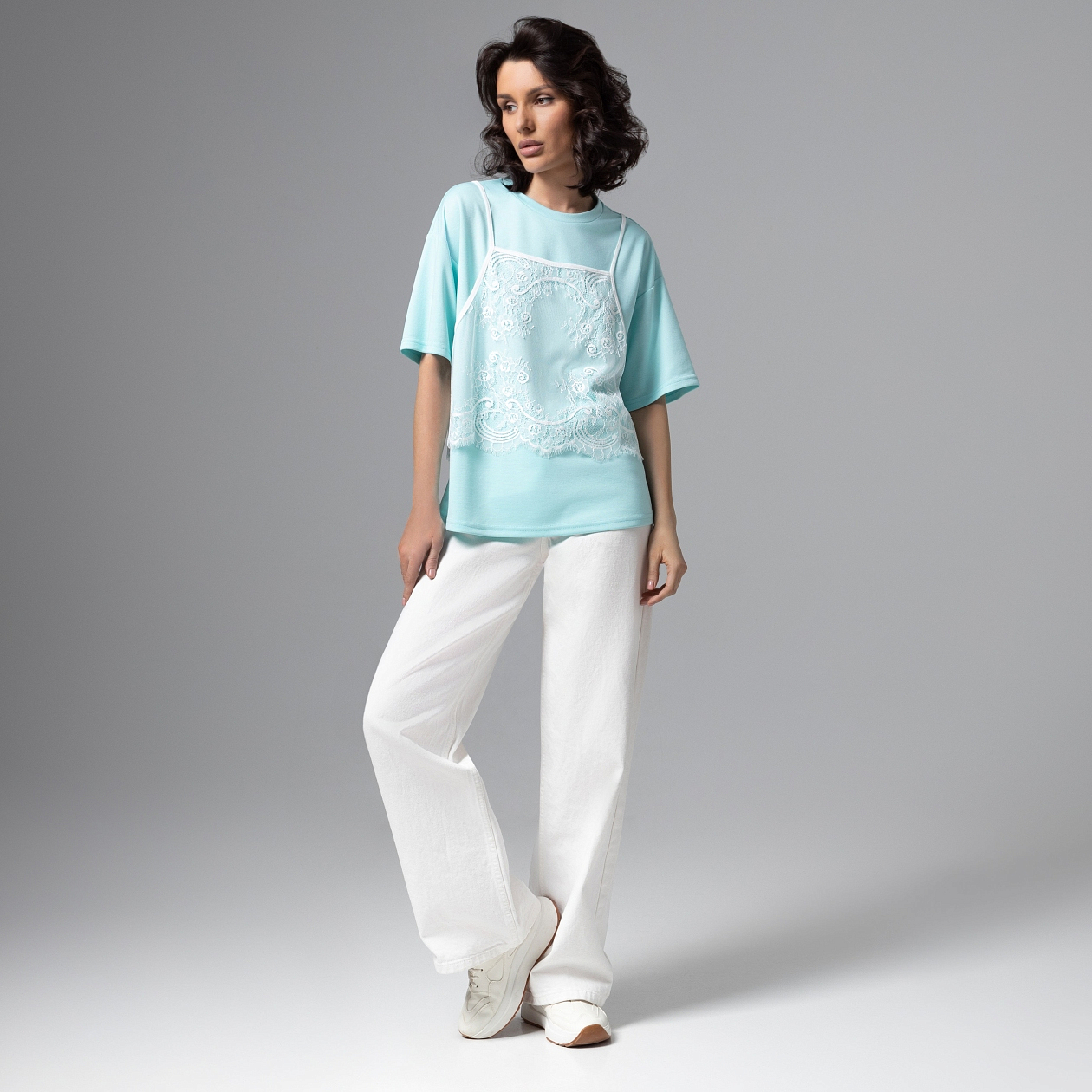 Футболка Модный тандем (мятный 2 в 1). Состав: 65% полиэстер, 30% вискоза, 5% спандекс