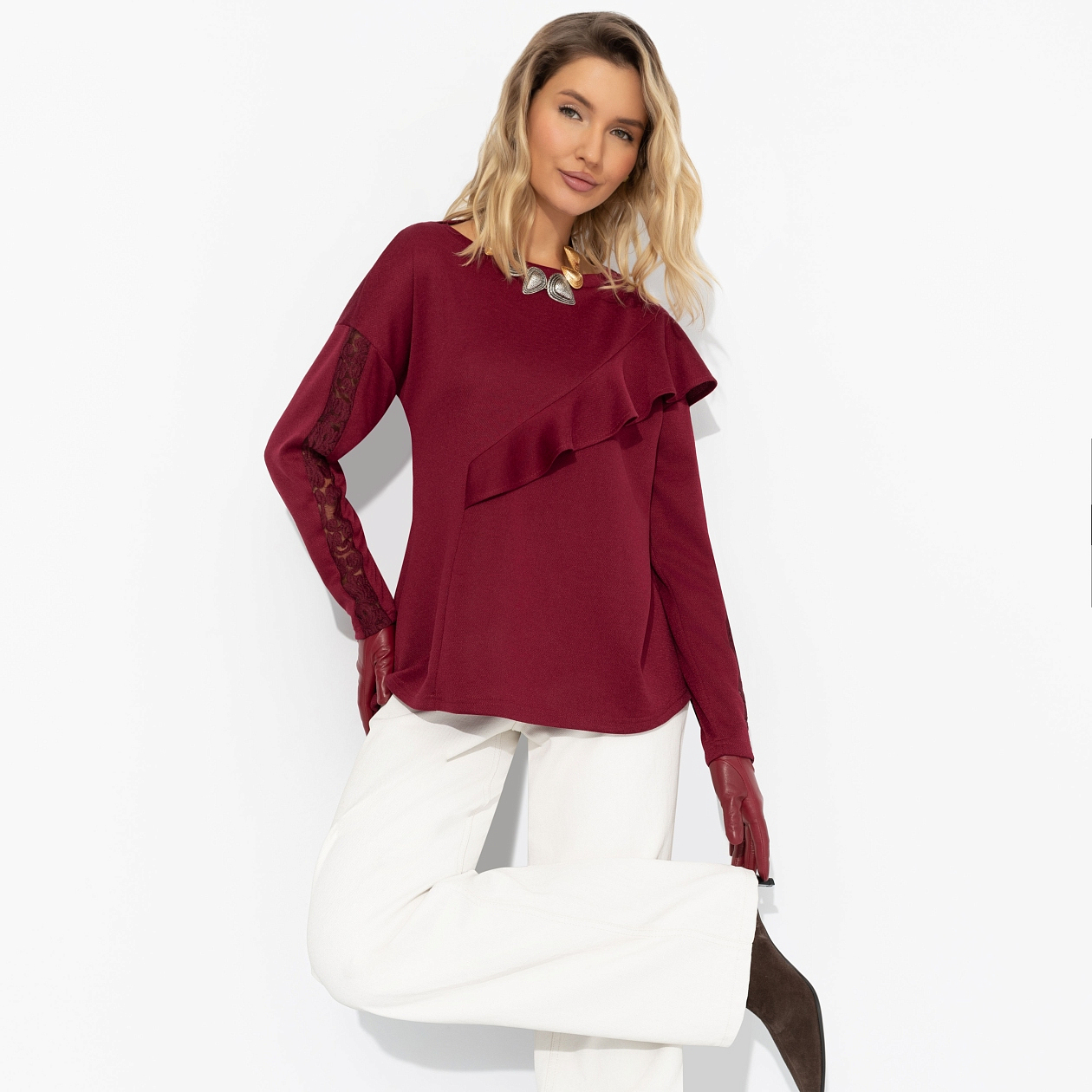 Туника Вам письмо (бордовая). Состав: 65% п/э, 30% вискоза, 5% спандекс