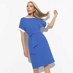 Платье Открытые границы (blue, с поясом). Состав: 80% п/э, 15% лен, 5% эластан