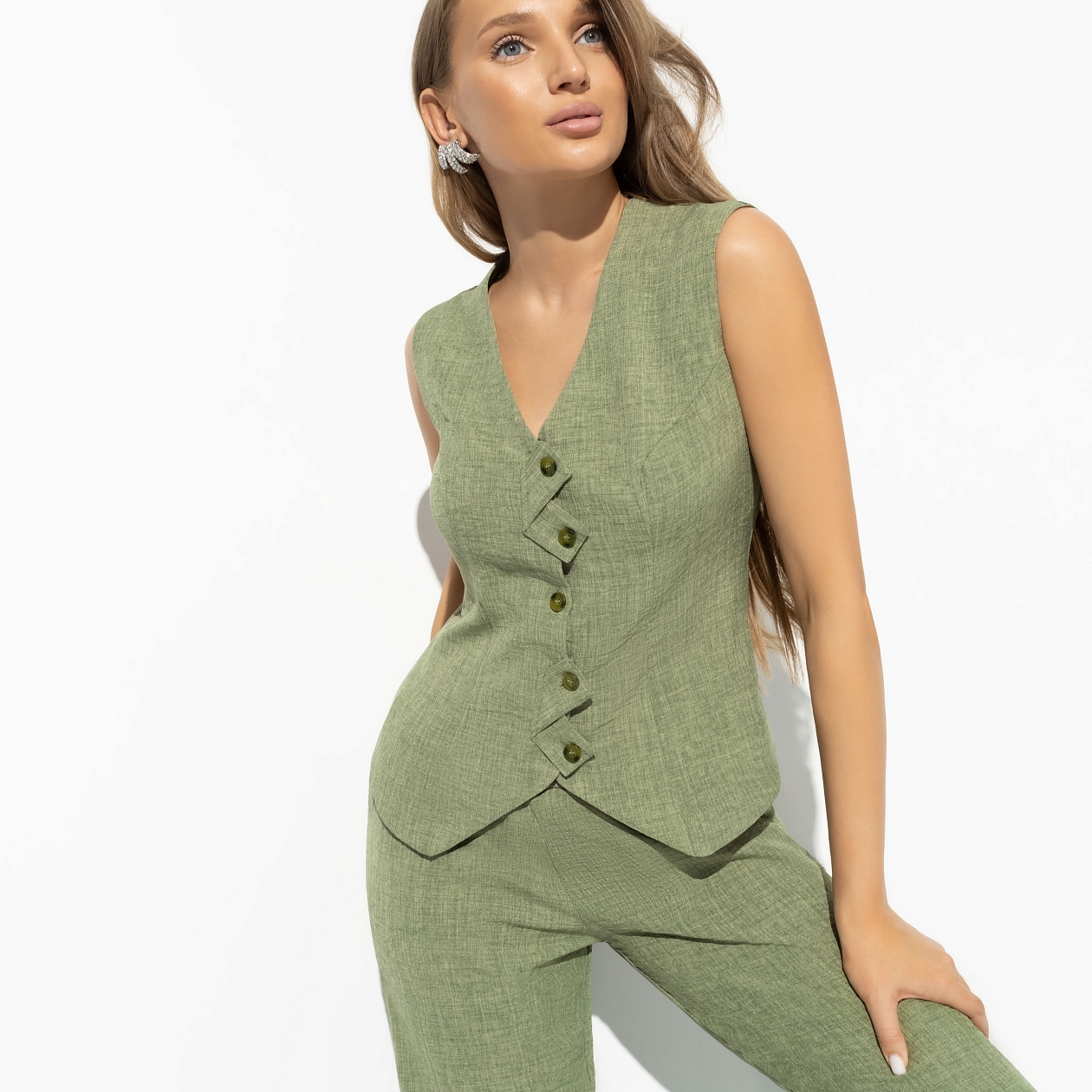 Стильная львица (green). Состав: 80% п/э, 15% лен, 5% спандекс