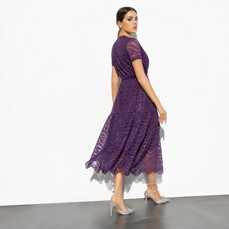 Платье Роскошь в деталях (violet, с поясом). Состав: 95% п/э, 5% спандекс