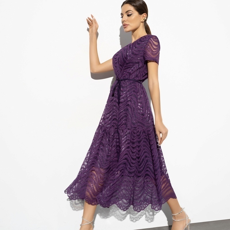 Платье Роскошь в деталях (violet, с поясом). Состав: 95% п/э, 5% спандекс