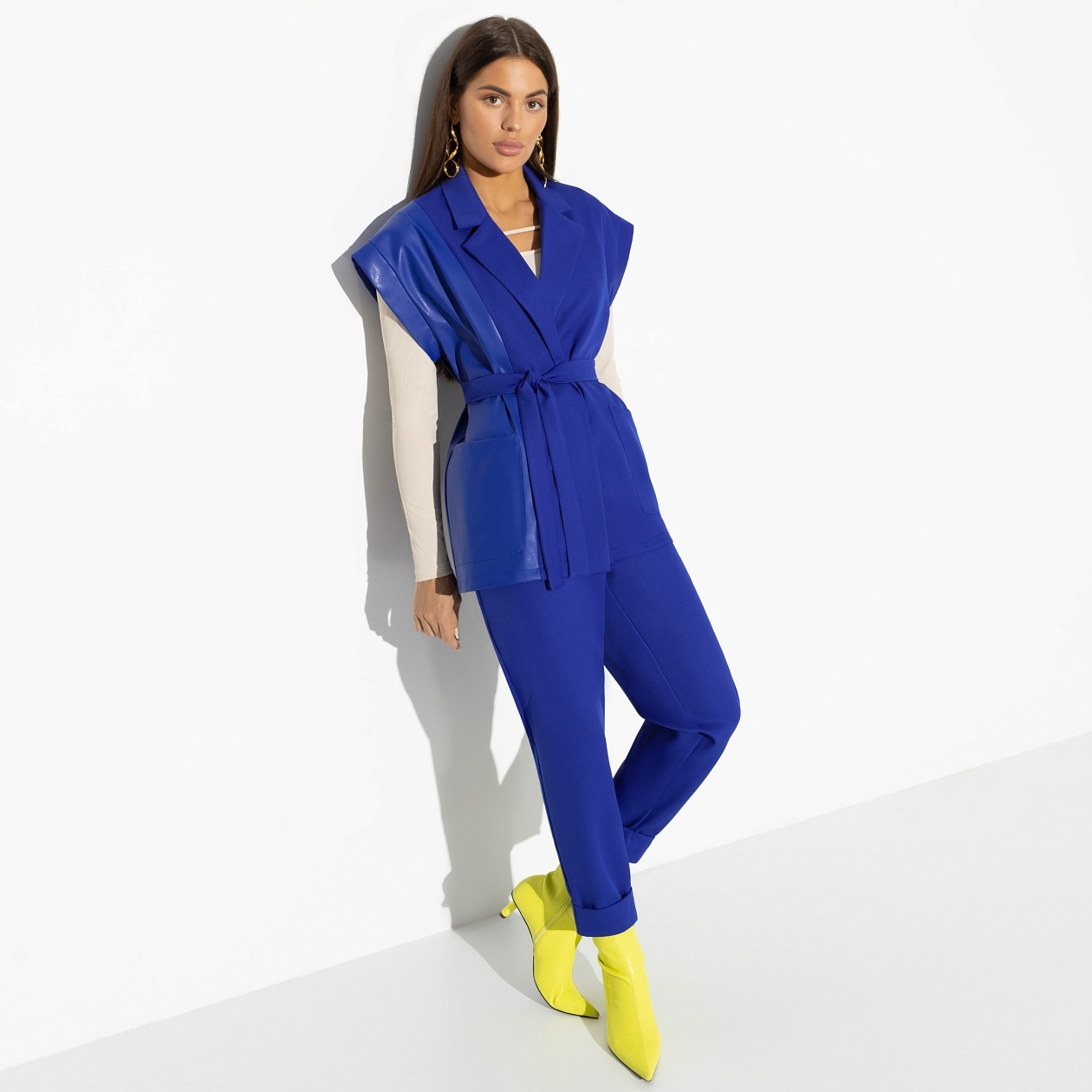 Брючный костюм Секретный метод (blue, 2 в 1, с поясом). Состав: 60% полиэстер, 37% вискоза, 3% спандекс