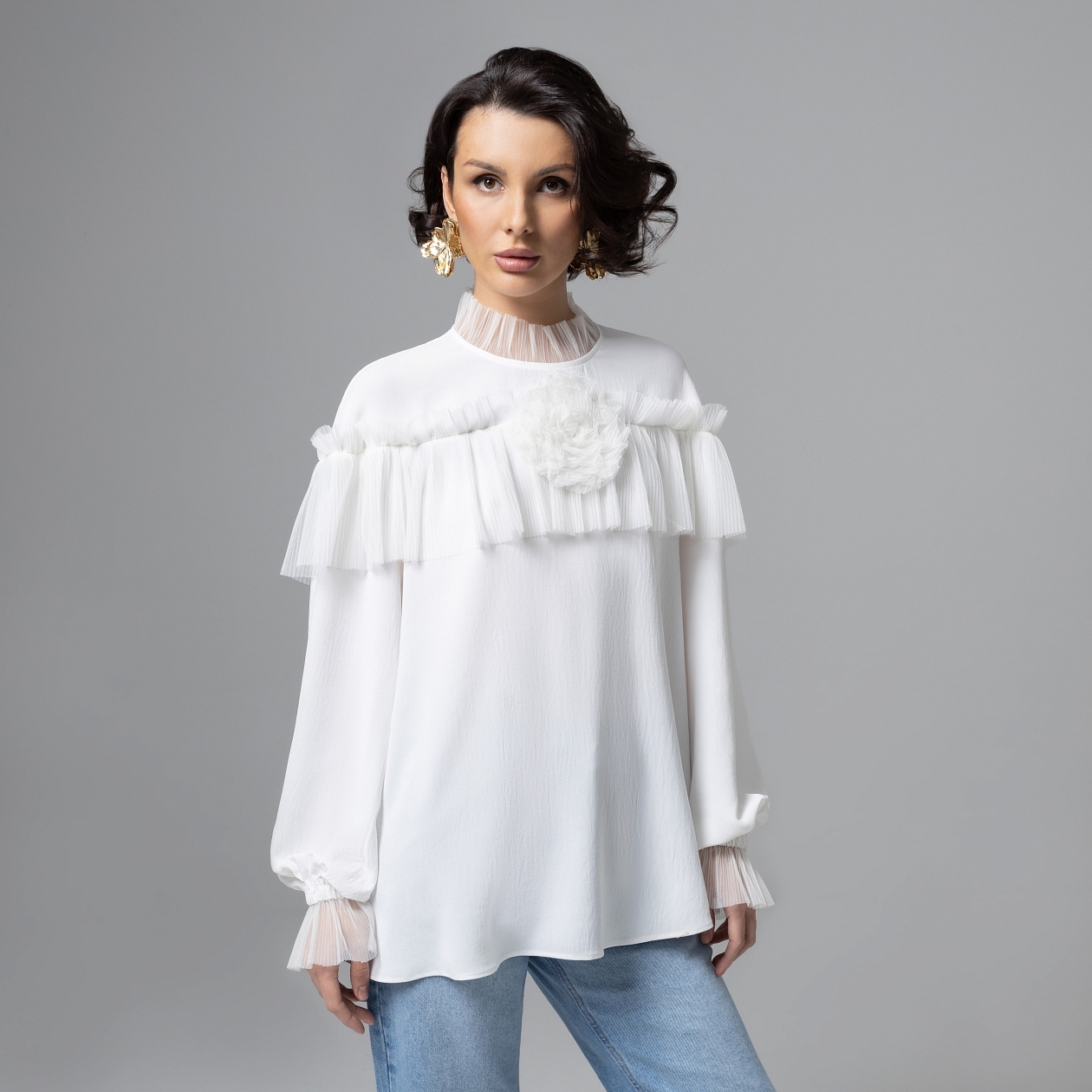 Блуза Мелодия сердца (белая). Состав: 75% полиэстер, 20% вискоза, 5% спандекс