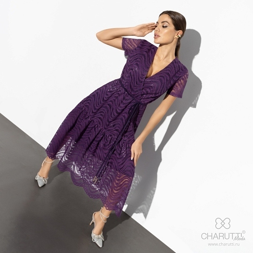 Платье Роскошь в деталях (violet, с поясом). Состав: 95% п/э, 5% спандекс