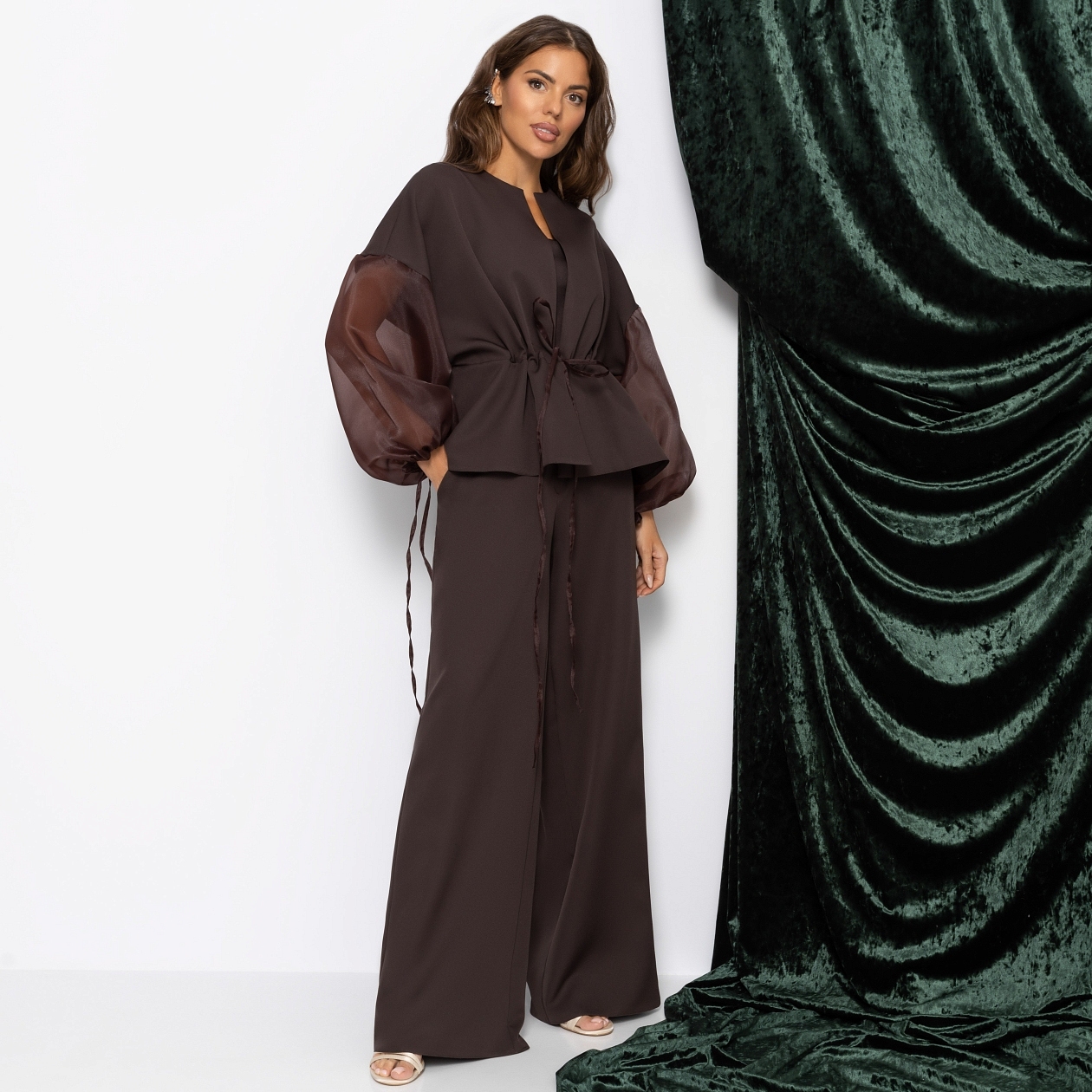 Брючный костюм Серьезная леди (2 в 1, брауни). Состав: 95% п/э, 5% эластан