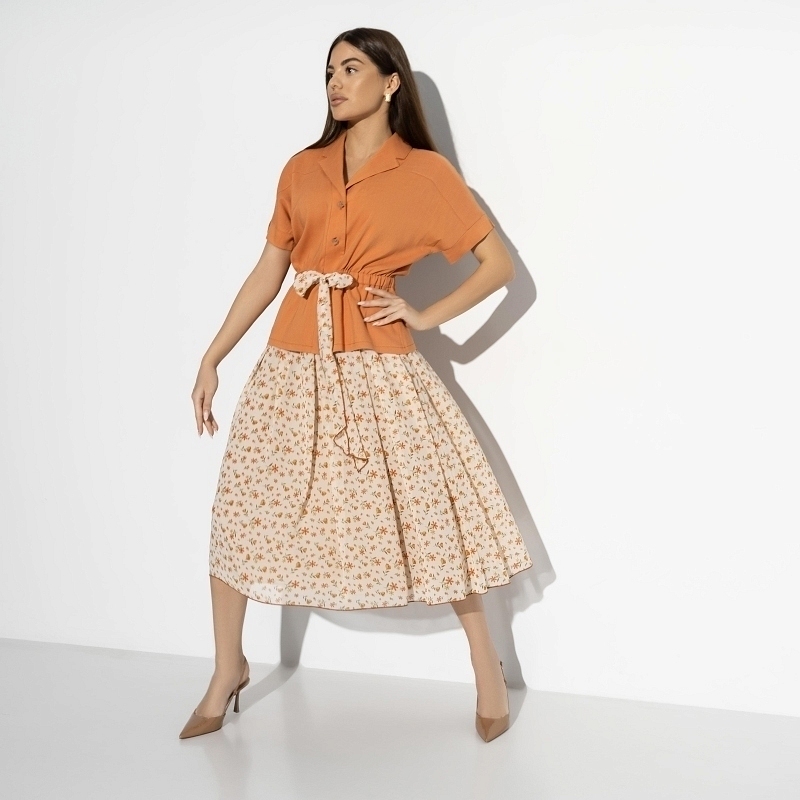 Костюм с юбкой Светские манеры (fleur orange, 2 в 1). Состав: 70% полиэстер, 25% вискоза, 5% спандекс