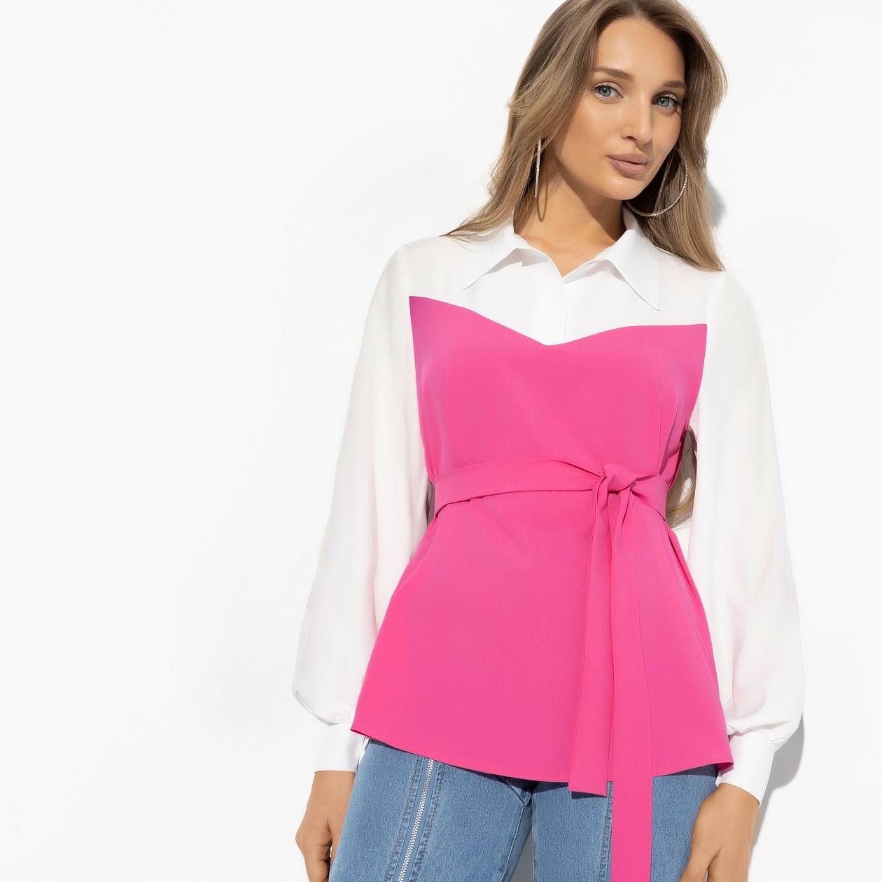 Блуза С высоты очарования (colorful, с поясом). Состав: 95% п/э, 5% эластан