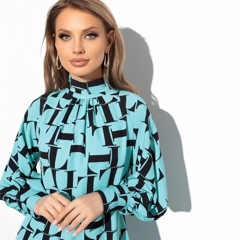 Платье Леди элегант (mint black). Состав: 95% п/э, 5% эластан