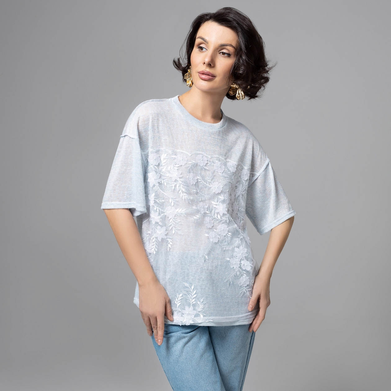 Футболка Буду тебе сниться (голубой меланж). Состав: 65% п/э, 30% вискоза, 5% спандекс