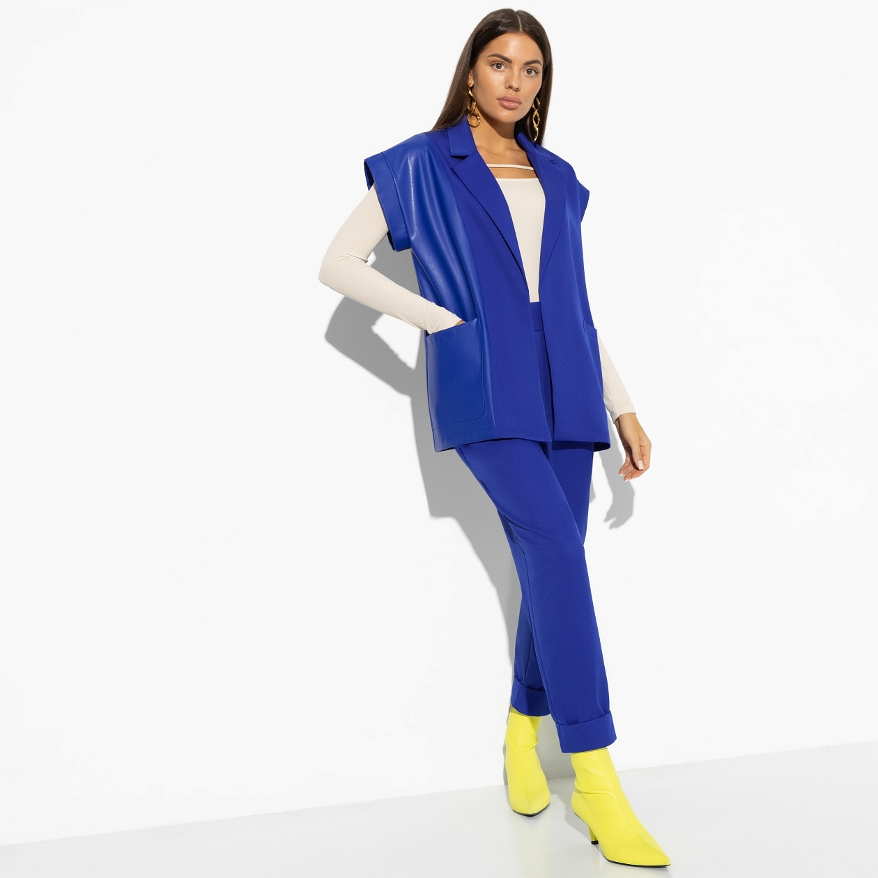 Брючный костюм Секретный метод (blue, 2 в 1, с поясом). Состав: 60% полиэстер, 37% вискоза, 3% спандекс